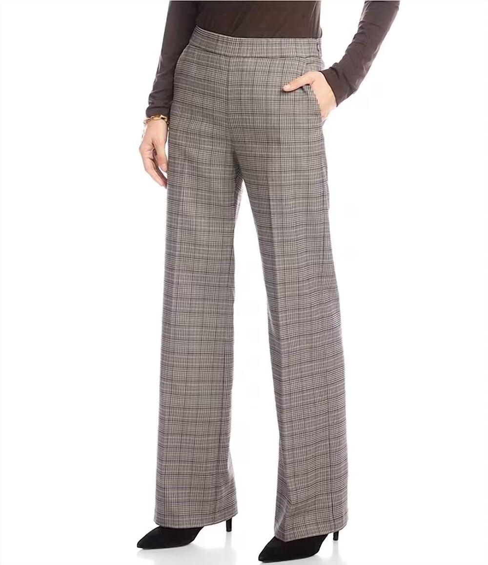 NEW KAREN KANE straight leg trousers in neutral and brown